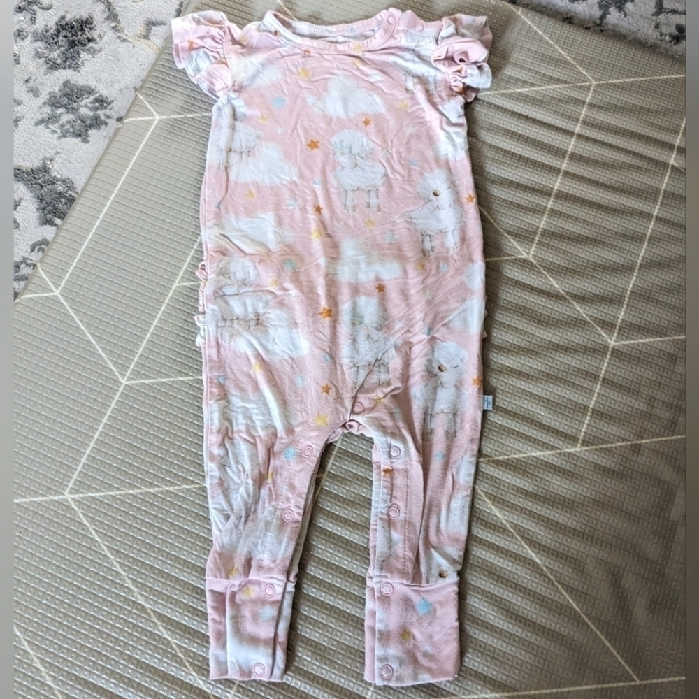 Posh Peanut Sheepy Print Pink Ruffle Bum Onesie